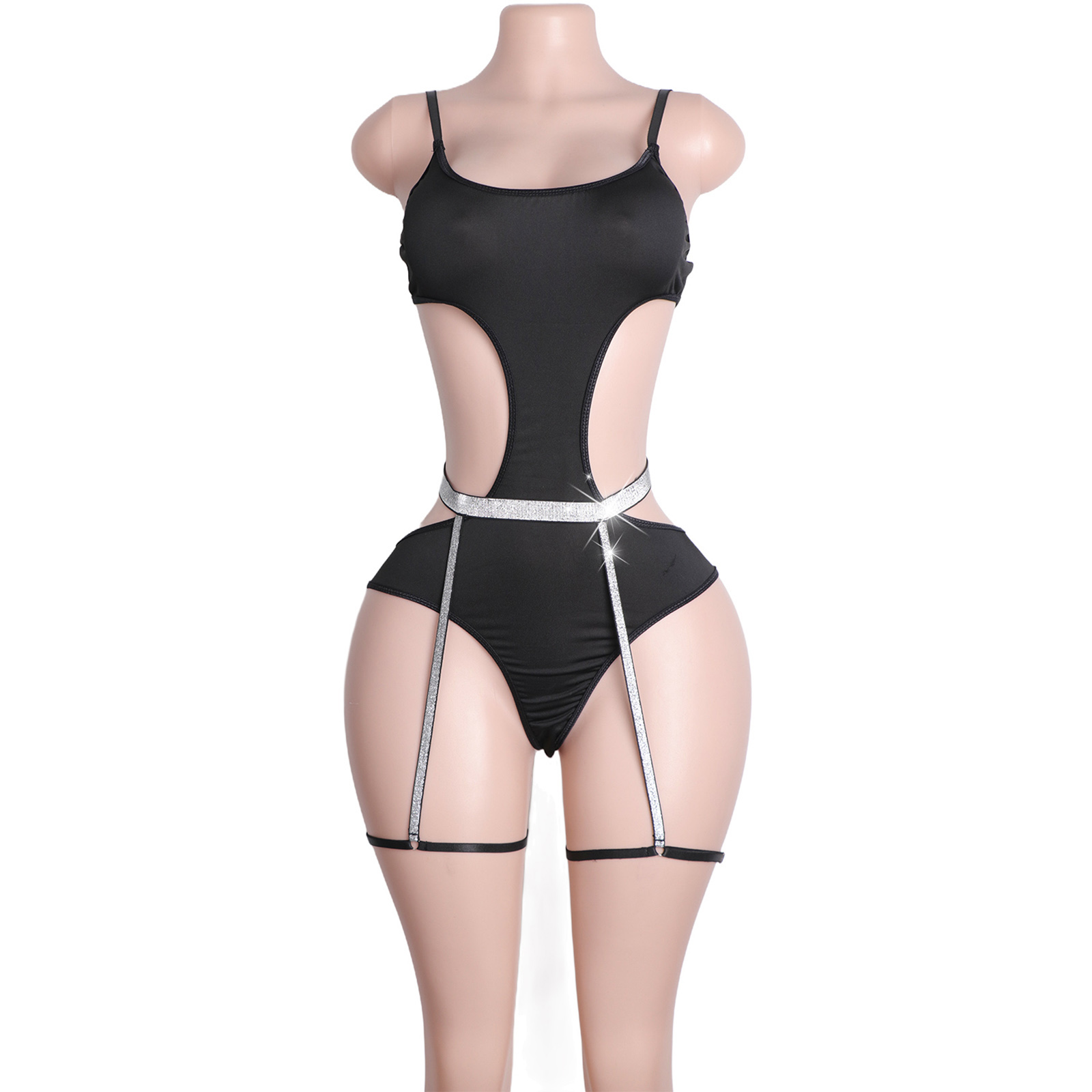 Garter Belt Set - 맞춤형 라인스톤 폴댄스 의상, 가터벨트가 있는