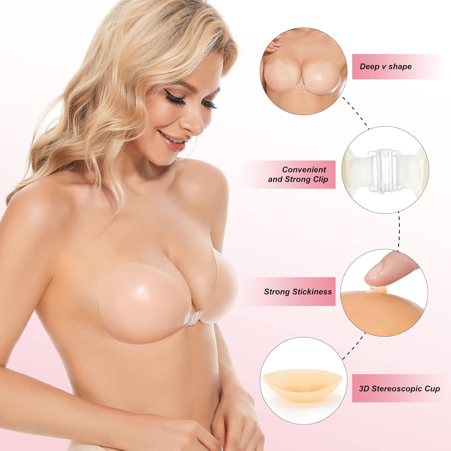 Silicone Bra Adhesive - 스티키 브라 푸쉬업 접착식 브라 여성용