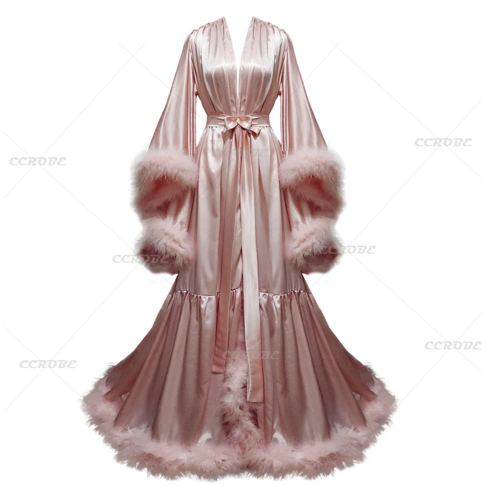 Robe Silk Women - 여성용 맞춤형 플레어 슬리브, 신부 로브,