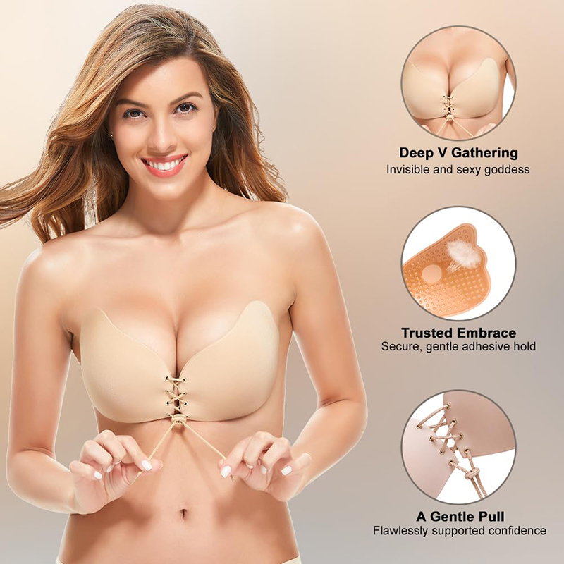 Push Up Bra Padded - 1/2 쌍 여성 여름 백리스 스트랩리스