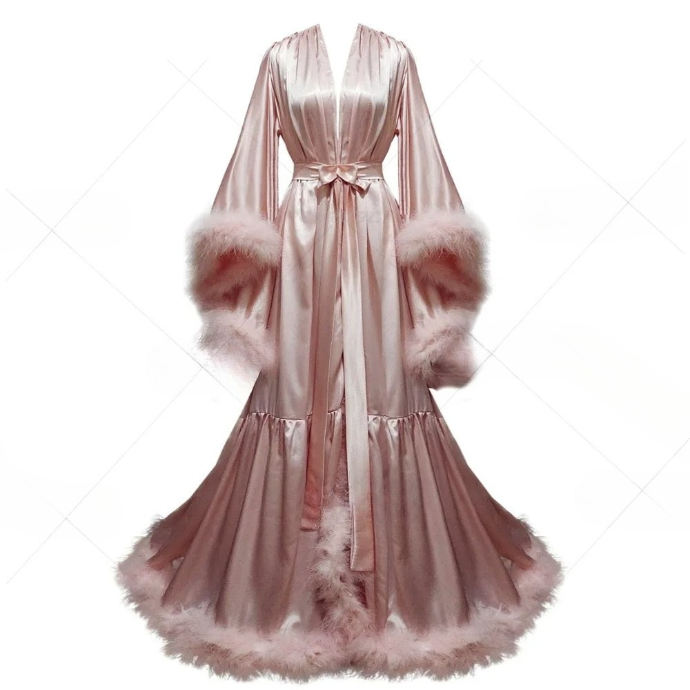 Robe Silk Women - 여성용 맞춤형 목욕 가운 플레어 슬리브