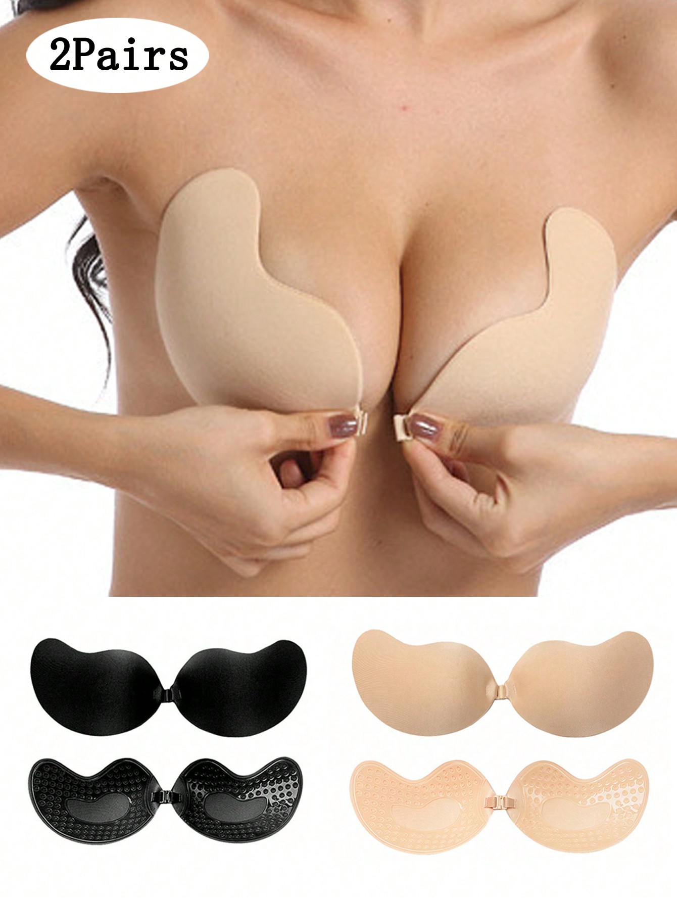 Push Up Bra Padded - 2팩 여성용 셀프 접착식 투명 스트랩리스