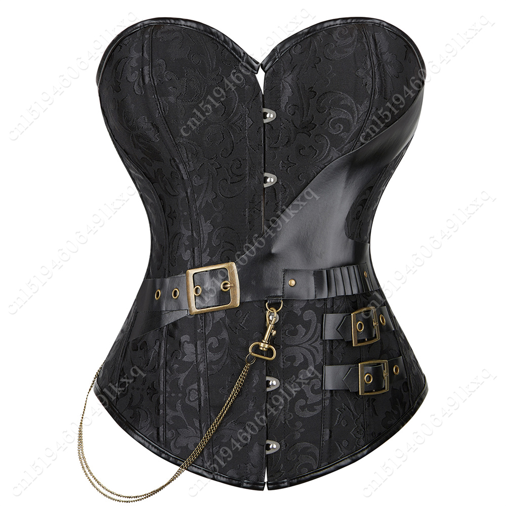 Corset Waist Cinch - 여성용 빈티지 오버버스트 고딕 코르셋, 블랙