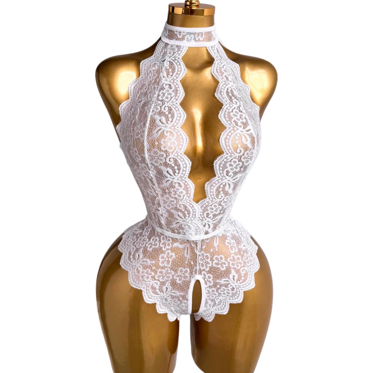 화이트 홀터넥 플로럴 레이스 테디 란제리 여성 딥 V  - Lace Teddy Lingerie 리뷰 및 가격