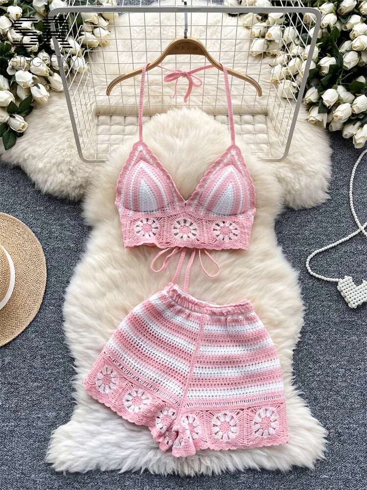 비치 휴가 니트 2피스 수트 여성 크롭탑 홀터 슬리브리 - Cami Top Lace 리뷰 및 가격