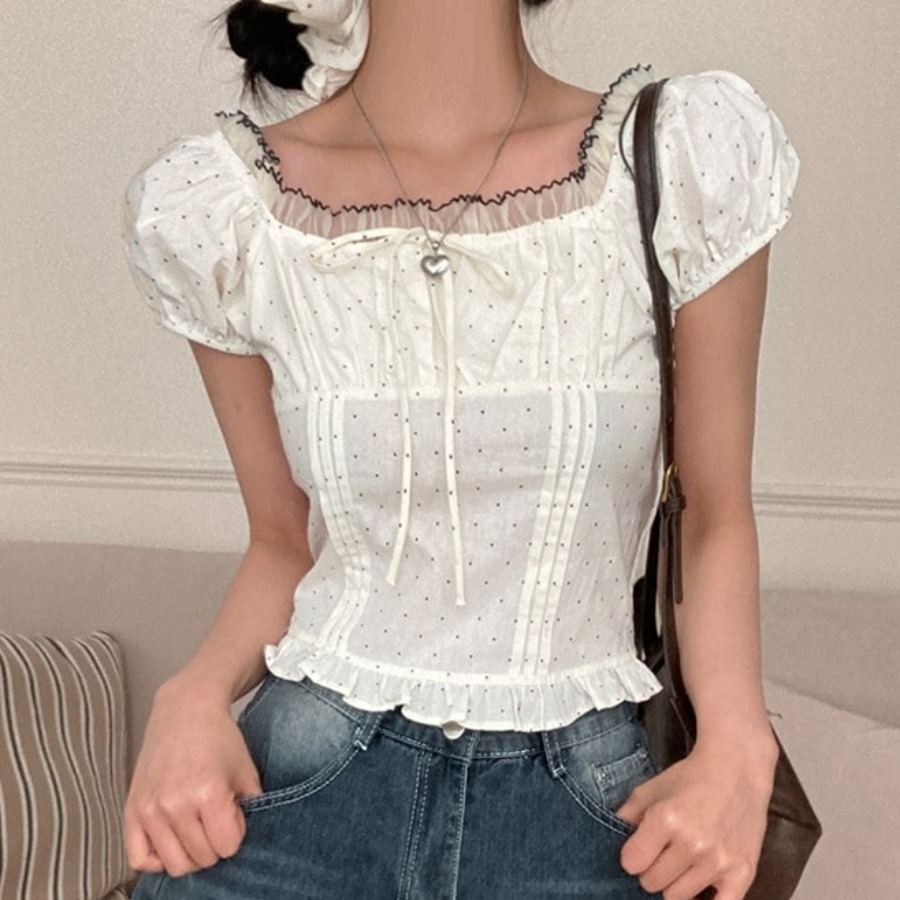 여름 스윗 버블 슬리브 폴카 도트 벨티드 여성용 레이스 - Corset Waist Cinch 리뷰 및 가격