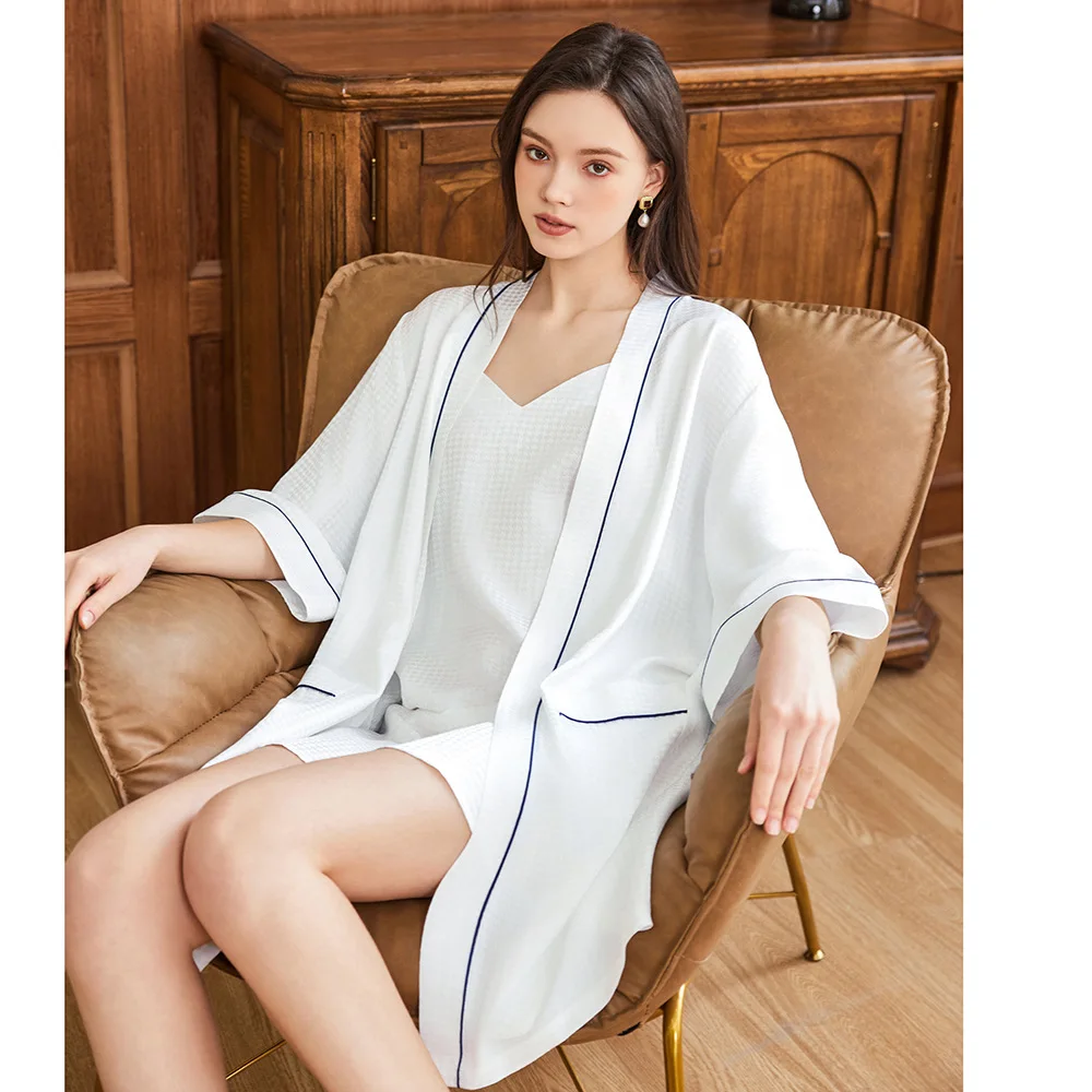 와플 자카드 100% 뽕나무 실크 커플 가운 2pcs  - Robe Silk Women 리뷰 및 가격
