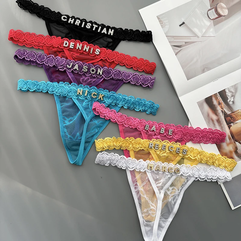 성격 사용자 정의 끈 팬티 이름 크리스탈 편지 섹시한  - Thong Bikini Women 리뷰 및 가격