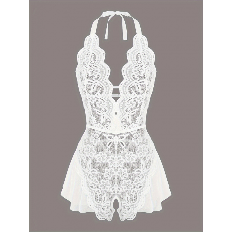 매력적인 레이스 메쉬 테디, 스캘럽 트림 딥 V 오픈  - Lace Teddy Lingerie 리뷰 및 가격