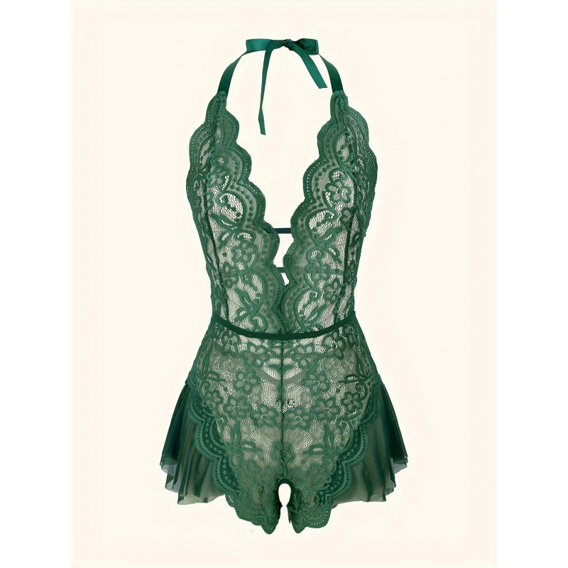 매력적인 레이스 메쉬 테디, 스캘럽 트림 딥 V 오픈  - Lace Teddy Lingerie 리뷰 및 가격
