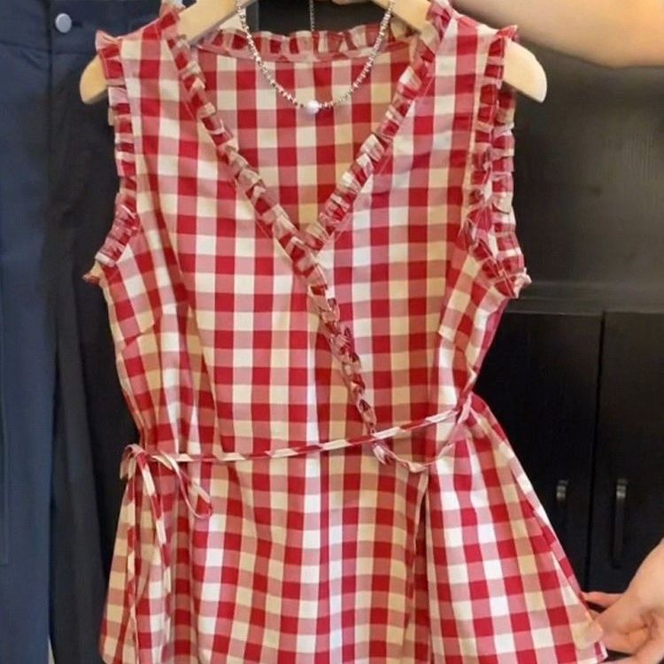 레트로 레드 체크 무늬 민소매 조끼 여성 여름 허리 조 - Corset Waist Cinch 리뷰 및 가격