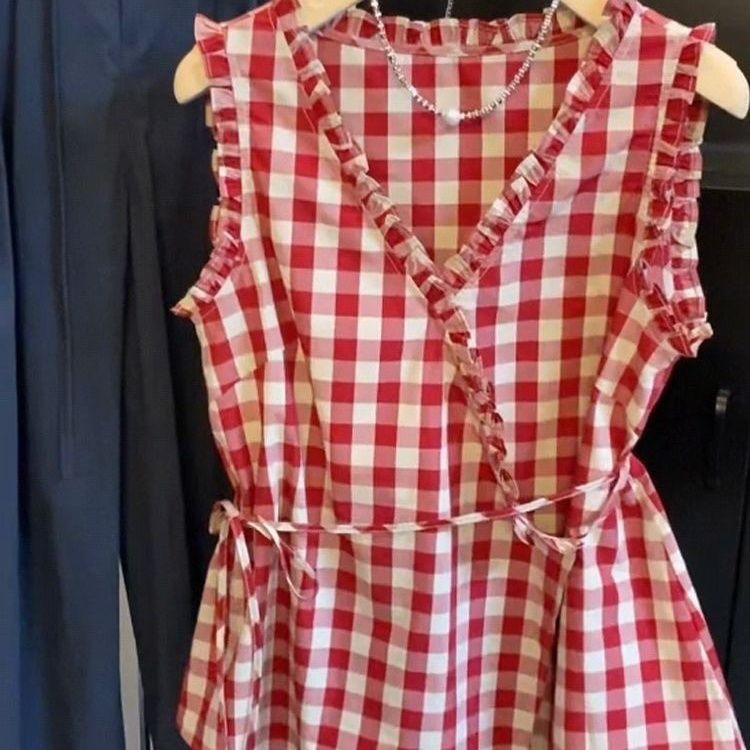 레트로 레드 체크 무늬 민소매 조끼 여성 여름 허리 조 - Corset Waist Cinch 리뷰 및 가격