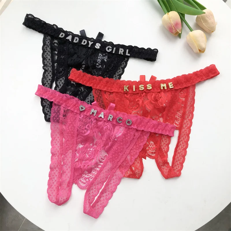 여성용 커스텀 크리스탈 이름 글자 레이스 속옷, 로우  - Thong Bikini Women 리뷰 및 가격