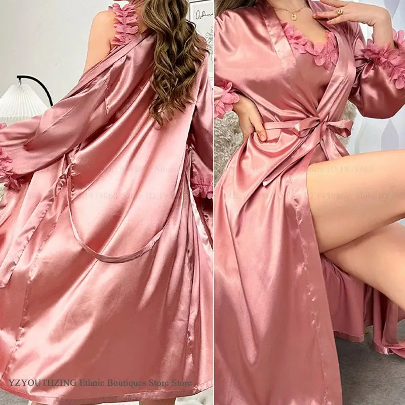 화이트 아이스 실크 신부 웨딩 Twinset 가운 세트 - Robe Silk Women 리뷰 및 가격