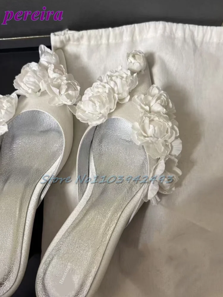 멀티 플라워 웨딩 샌들 새틴 지적 발가락 화이트 풀 온 - Slip Dress Satin 리뷰 및 가격
