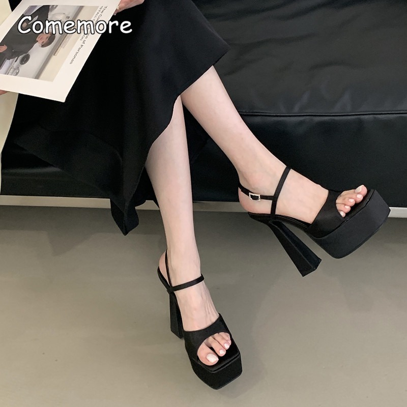 15CM 하이힐 청키 플랫폼 스퀘어 토 새틴 샌들 여성 - Slip Dress Satin 리뷰 및 가격