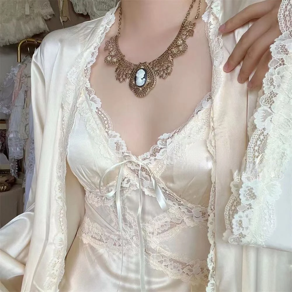 여성용 실크 로브 가운 세트, 부드러운 레이스 디자인, - Robe Silk Women 리뷰 및 가격